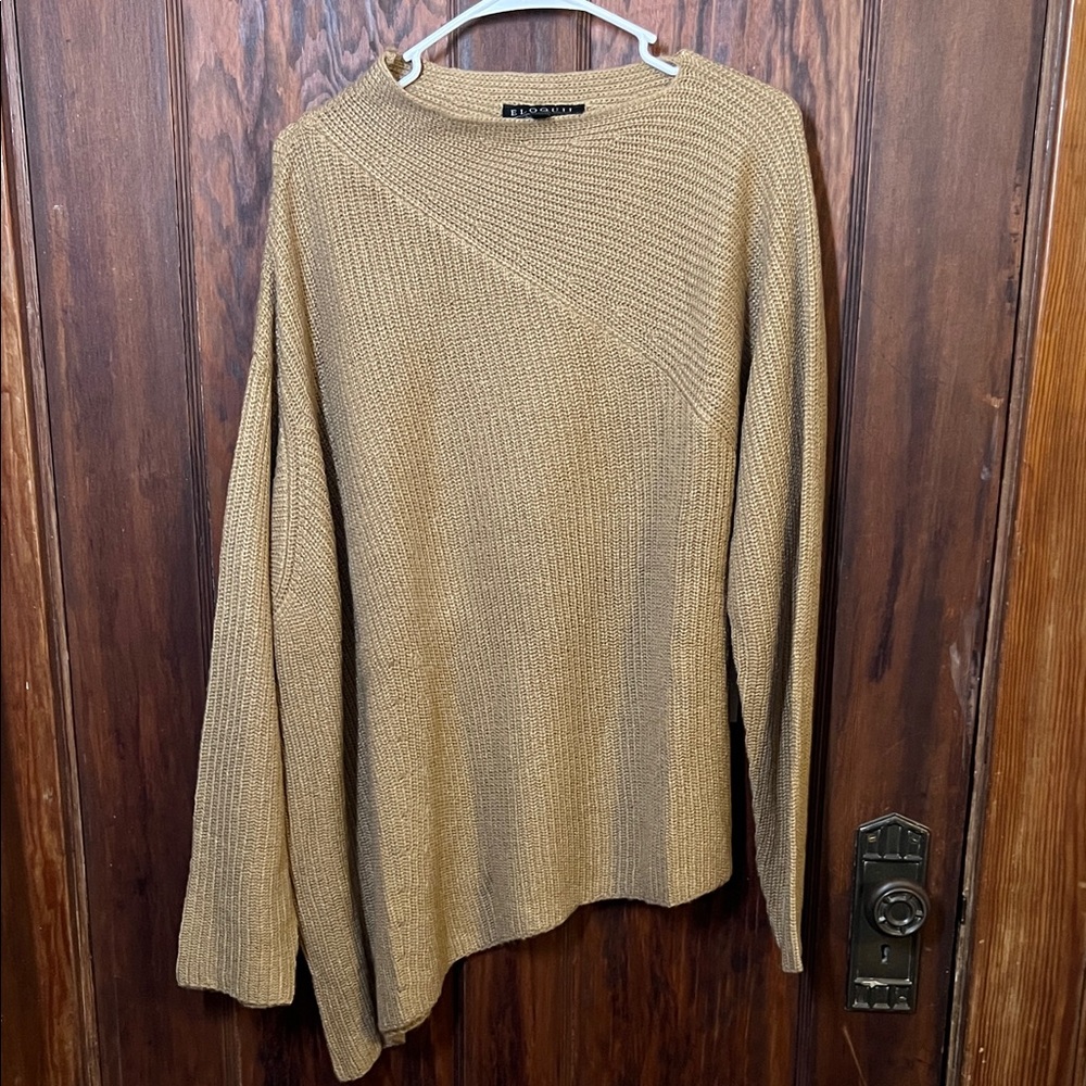 Eloquii Camel Asymmetrical Knit Sweater